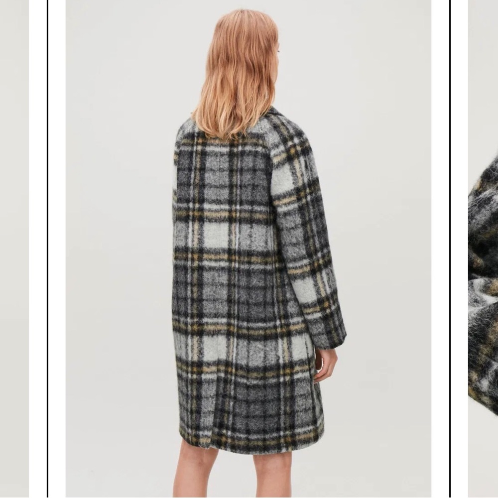 COS Plaid Brushed Mohair Wool Coat Gray Size 6 - Picture 4 of 15